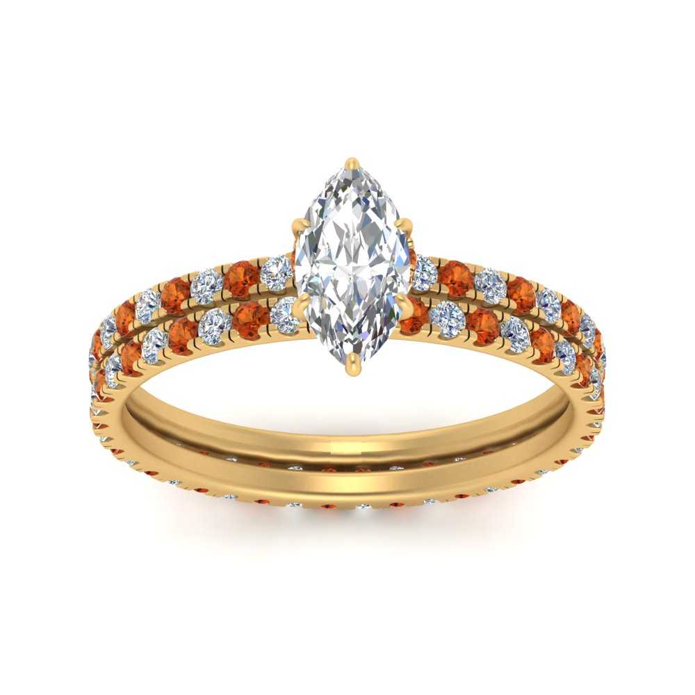 underhalo-eternity-marquise-cut-diamond-wedding-band-set-with-orange-sapphire-in-FD9168MQGSAORANGLE3-NL-YG
