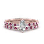 Load image into Gallery viewer, underhalo-eternity-marquise-cut-diamond-wedding-band-set-with-pink-sapphire-in-FD9168MQGSADRPIANGLE3-NL-RG