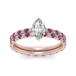 Load image into Gallery viewer, underhalo-eternity-marquise-cut-diamond-wedding-band-set-with-pink-sapphire-in-FD9168MQGSADRPIANGLE3-NL-RG