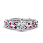 Load image into Gallery viewer, underhalo-eternity-marquise-cut-diamond-wedding-band-set-with-pink-sapphire-in-FD9168MQGSADRPIANGLE3-NL-WG