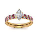 Load image into Gallery viewer, underhalo-eternity-marquise-cut-diamond-wedding-band-set-with-pink-sapphire-in-FD9168MQGSADRPIANGLE3-NL-YG
