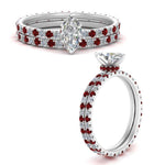 Load image into Gallery viewer, underhalo-eternity-marquise-cut-diamond-wedding-band-set-with-ruby-in-FD9168MQGRUDRANGLE3-NL-WG