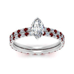 Load image into Gallery viewer, underhalo-eternity-marquise-cut-diamond-wedding-band-set-with-ruby-in-FD9168MQGRUDRANGLE3-NL-WG
