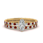 Load image into Gallery viewer, underhalo-eternity-marquise-cut-diamond-wedding-band-set-with-ruby-in-FD9168MQGRUDRANGLE3-NL-YG
