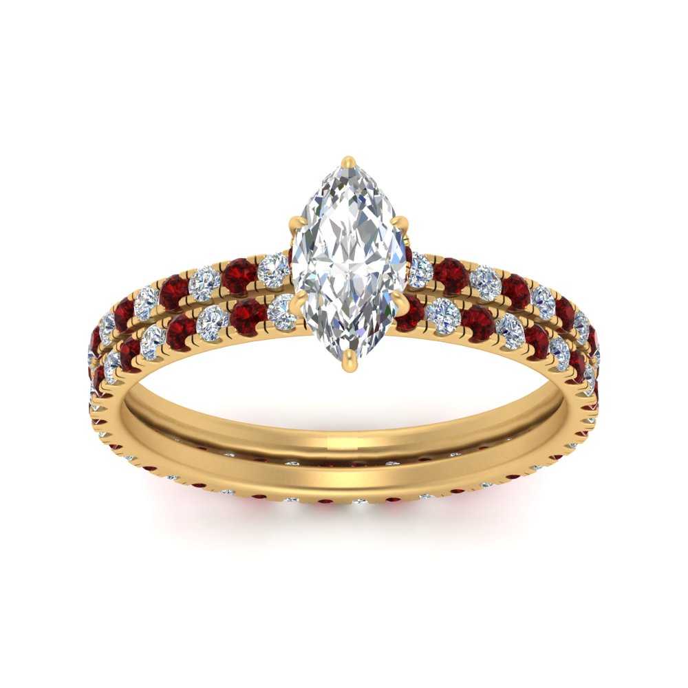 underhalo-eternity-marquise-cut-diamond-wedding-band-set-with-ruby-in-FD9168MQGRUDRANGLE3-NL-YG