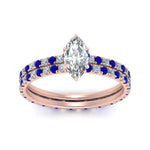 Load image into Gallery viewer, underhalo-eternity-marquise-cut-diamond-wedding-band-set-with-sapphire-in-FD9168MQGSABLANGLE3-NL-RG