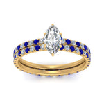 Load image into Gallery viewer, underhalo-eternity-marquise-cut-diamond-wedding-band-set-with-sapphire-in-FD9168MQGSABLANGLE3-NL-YG

