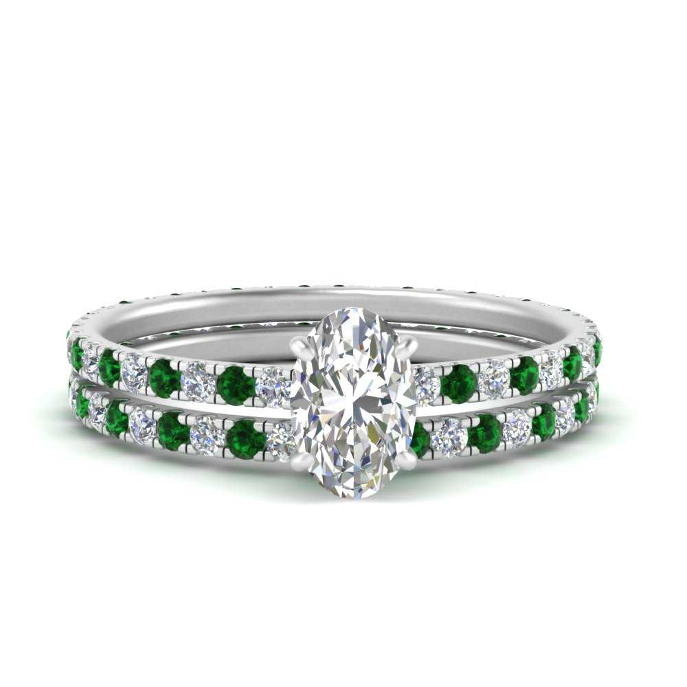 underhalo-eternity-oval-shaped-diamond-wedding-band-set-with-emerald-in-FD9168OVGEMGRANGLE3-NL-WG