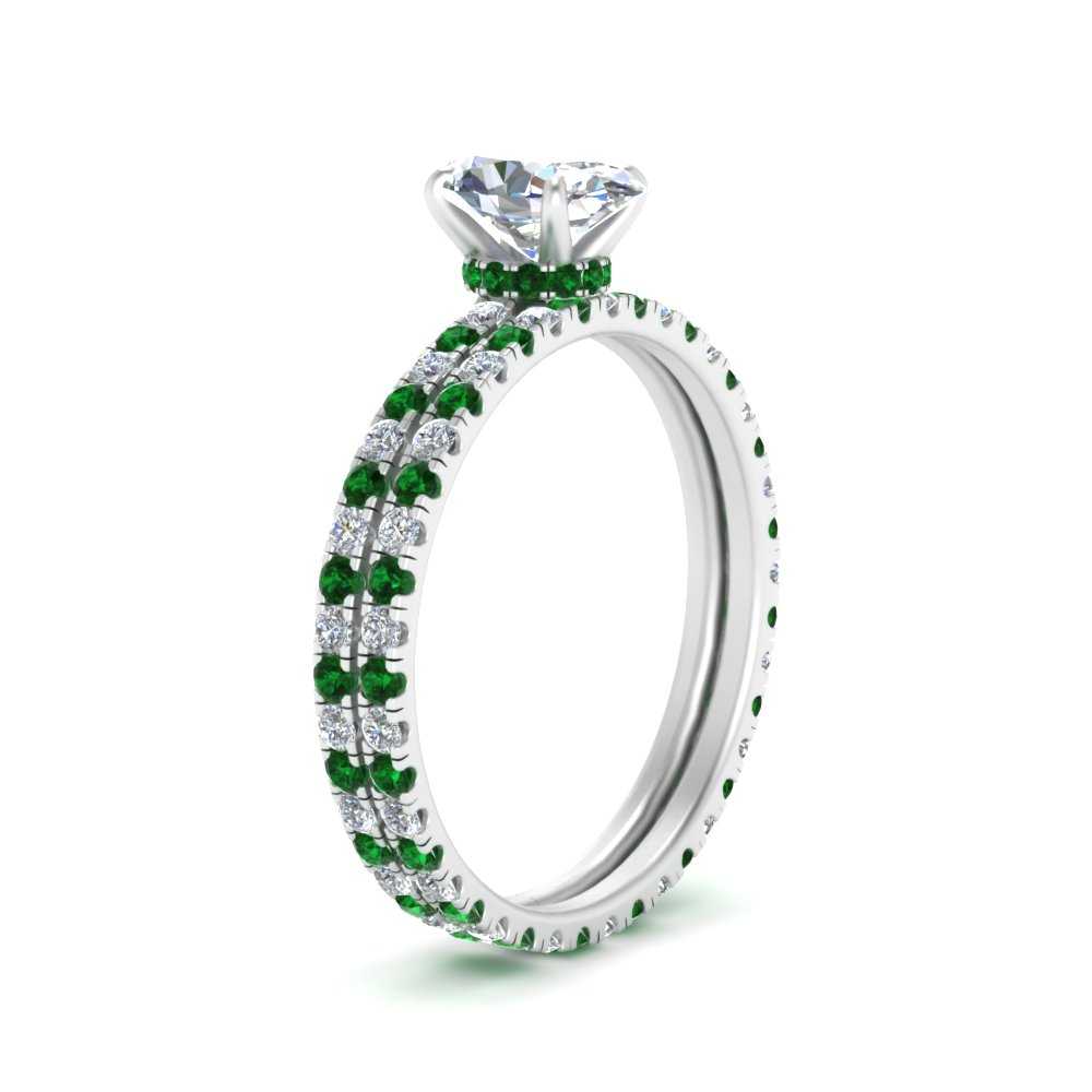 underhalo-eternity-oval-shaped-diamond-wedding-band-set-with-emerald-in-FD9168OVGEMGRANGLE3-NL-WG