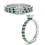 Load image into Gallery viewer, underhalo-eternity-oval-shaped-diamond-wedding-band-set-with-emerald-in-FD9168OVGEMGRANGLE3-NL-WG
