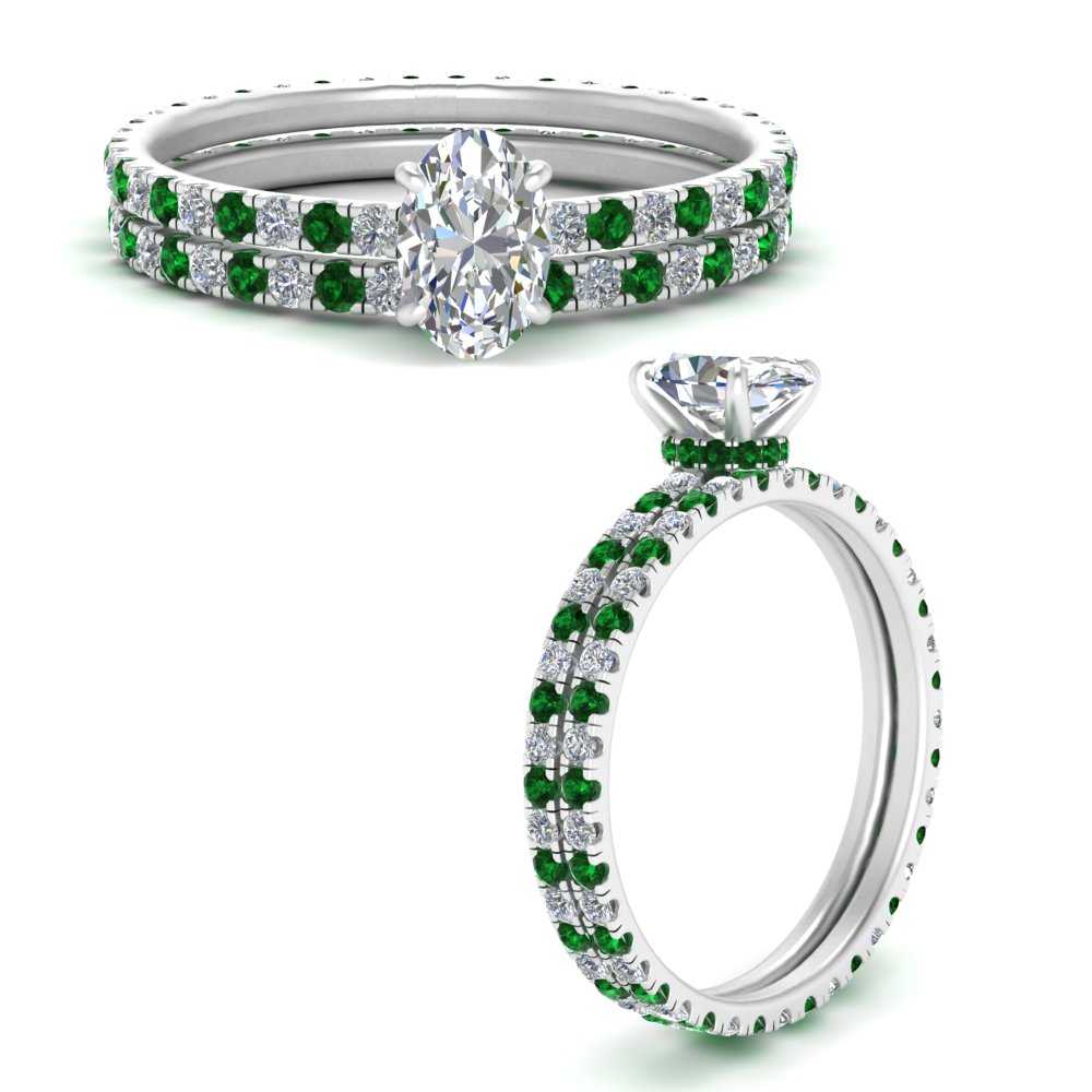 underhalo-eternity-oval-shaped-diamond-wedding-band-set-with-emerald-in-FD9168OVGEMGRANGLE3-NL-WG
