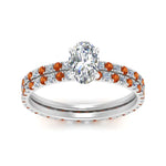 Load image into Gallery viewer, underhalo-eternity-oval-shaped-diamond-wedding-band-set-with-orange-sapphire-in-FD9168OVGSAORANGLE3-NL-WG
