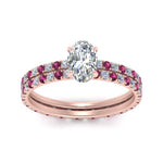 Load image into Gallery viewer, underhalo-eternity-oval-shaped-diamond-wedding-band-set-with-pink-sapphire-in-FD9168OVGSADRPIANGLE3-NL-RG

