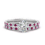 Load image into Gallery viewer, underhalo-eternity-oval-shaped-diamond-wedding-band-set-with-pink-sapphire-in-FD9168OVGSADRPIANGLE3-NL-WG
