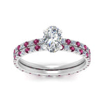 Load image into Gallery viewer, underhalo-eternity-oval-shaped-diamond-wedding-band-set-with-pink-sapphire-in-FD9168OVGSADRPIANGLE3-NL-WG
