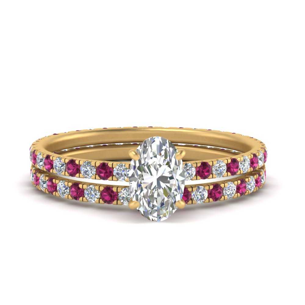 underhalo-eternity-oval-shaped-diamond-wedding-band-set-with-pink-sapphire-in-FD9168OVGSADRPIANGLE3-NL-YG
