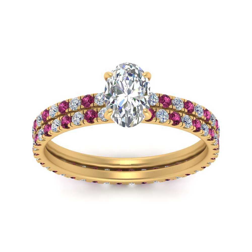 underhalo-eternity-oval-shaped-diamond-wedding-band-set-with-pink-sapphire-in-FD9168OVGSADRPIANGLE3-NL-YG