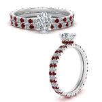 Load image into Gallery viewer, underhalo-eternity-oval-shaped-diamond-wedding-band-set-with-ruby-in-FD9168OVGRUDRANGLE3-NL-WG
