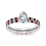 Load image into Gallery viewer, underhalo-eternity-oval-shaped-diamond-wedding-band-set-with-ruby-in-FD9168OVGRUDRANGLE3-NL-WG
