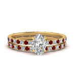 Load image into Gallery viewer, underhalo-eternity-oval-shaped-diamond-wedding-band-set-with-ruby-in-FD9168OVGRUDRANGLE3-NL-YG
