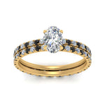 Load image into Gallery viewer, underhalo-eternity-oval-shaped-wedding-band-set-with-black-diamond-in-FD9168OVGBLACKANGLE3-NL-YG

