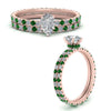 Load image into Gallery viewer, underhalo-eternity-pear-shaped-diamond-wedding-band-set-with-emerald-in-FD9168PEGEMGRANGLE3-NL-RG