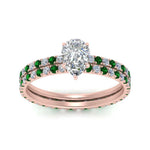 Load image into Gallery viewer, underhalo-eternity-pear-shaped-diamond-wedding-band-set-with-emerald-in-FD9168PEGEMGRANGLE3-NL-RG
