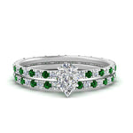 Load image into Gallery viewer, underhalo-eternity-pear-shaped-diamond-wedding-band-set-with-emerald-in-FD9168PEGEMGRANGLE3-NL-WG
