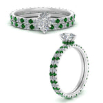 Load image into Gallery viewer, underhalo-eternity-pear-shaped-diamond-wedding-band-set-with-emerald-in-FD9168PEGEMGRANGLE3-NL-WG
