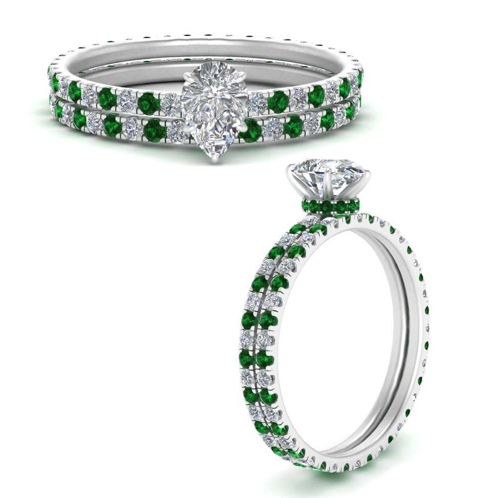underhalo-eternity-pear-shaped-diamond-wedding-band-set-with-emerald-in-FD9168PEGEMGRANGLE3-NL-WG