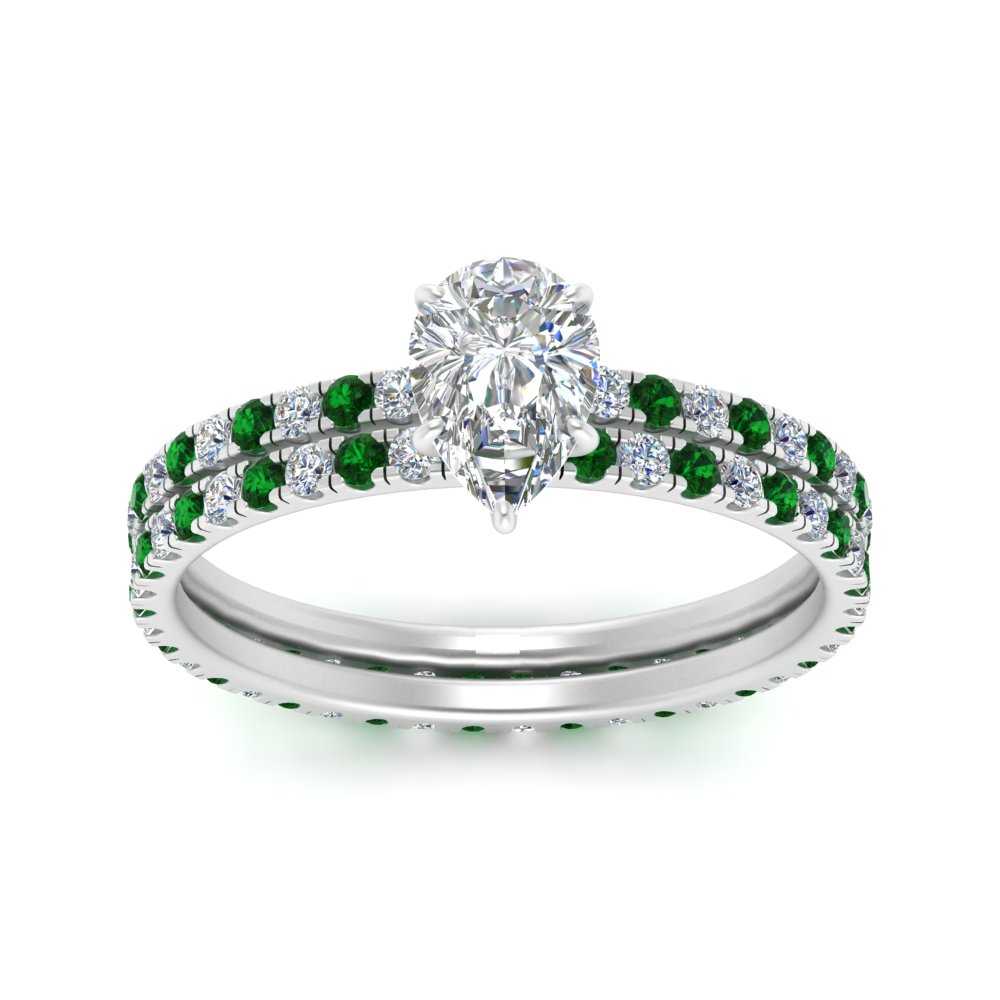 underhalo-eternity-pear-shaped-diamond-wedding-band-set-with-emerald-in-FD9168PEGEMGRANGLE3-NL-WG