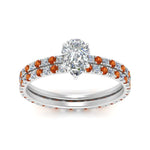 Load image into Gallery viewer, underhalo-eternity-pear-shaped-diamond-wedding-band-set-with-orange-sapphire-in-FD9168PEGSAORANGLE3-NL-WG

