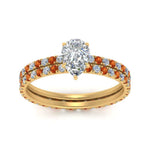 Load image into Gallery viewer, underhalo-eternity-pear-shaped-diamond-wedding-band-set-with-orange-sapphire-in-FD9168PEGSAORANGLE3-NL-YG
