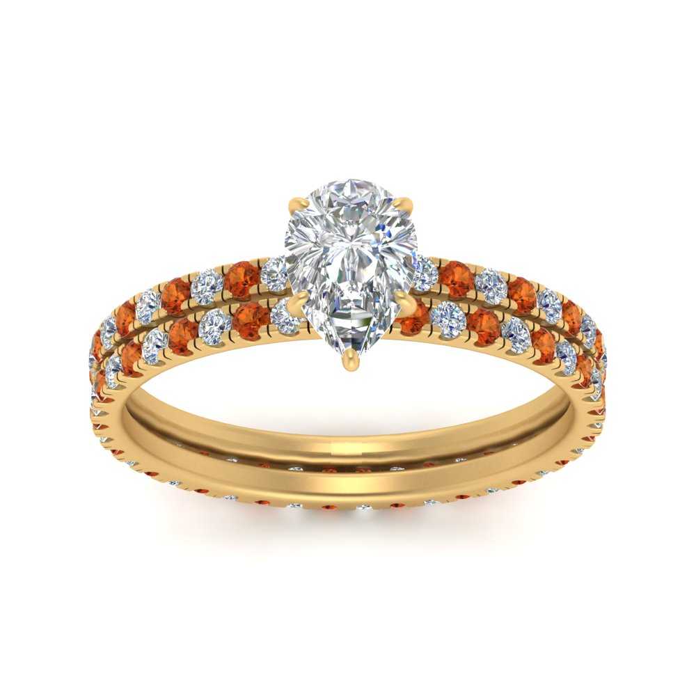 underhalo-eternity-pear-shaped-diamond-wedding-band-set-with-orange-sapphire-in-FD9168PEGSAORANGLE3-NL-YG