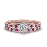 Load image into Gallery viewer, underhalo-eternity-pear-shaped-diamond-wedding-band-set-with-pink-sapphire-in-FD9168PEGSADRPIANGLE3-NL-RG
