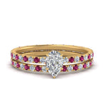 Load image into Gallery viewer, underhalo-eternity-pear-shaped-diamond-wedding-band-set-with-pink-sapphire-in-FD9168PEGSADRPIANGLE3-NL-YG
