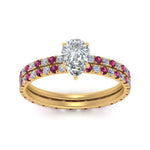 Load image into Gallery viewer, underhalo-eternity-pear-shaped-diamond-wedding-band-set-with-pink-sapphire-in-FD9168PEGSADRPIANGLE3-NL-YG
