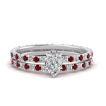 Load image into Gallery viewer, underhalo-eternity-pear-shaped-diamond-wedding-band-set-with-ruby-in-FD9168PEGRUDRANGLE3-NL-WG
