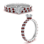 Load image into Gallery viewer, underhalo-eternity-pear-shaped-diamond-wedding-band-set-with-ruby-in-FD9168PEGRUDRANGLE3-NL-WG
