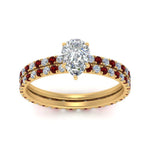 Load image into Gallery viewer, underhalo-eternity-pear-shaped-diamond-wedding-band-set-with-ruby-in-FD9168PEGRUDRANGLE3-NL-YG
