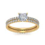 Load image into Gallery viewer, underhalo-eternity-princess-cut-diamond-wedding-band-set-in-FD9168PRANGLE3-NL-YG
