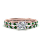 Load image into Gallery viewer, underhalo-eternity-princess-cut-diamond-wedding-band-set-with-emerald-in-FD9168PRGEMGRANGLE3-NL-RG
