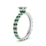 Load image into Gallery viewer, underhalo-eternity-princess-cut-diamond-wedding-band-set-with-emerald-in-FD9168PRGEMGRANGLE3-NL-WG