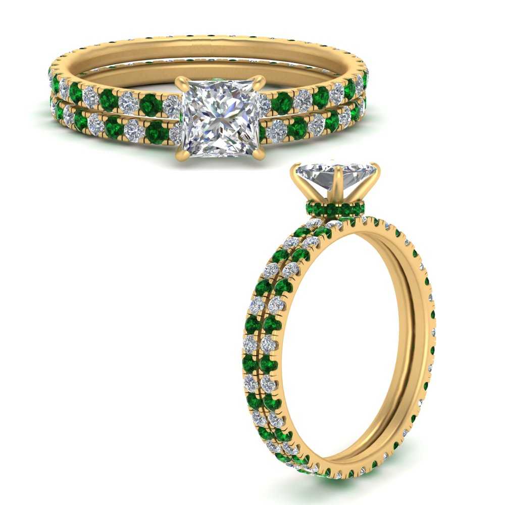 underhalo-eternity-princess-cut-diamond-wedding-band-set-with-emerald-in-FD9168PRGEMGRANGLE3-NL-YG