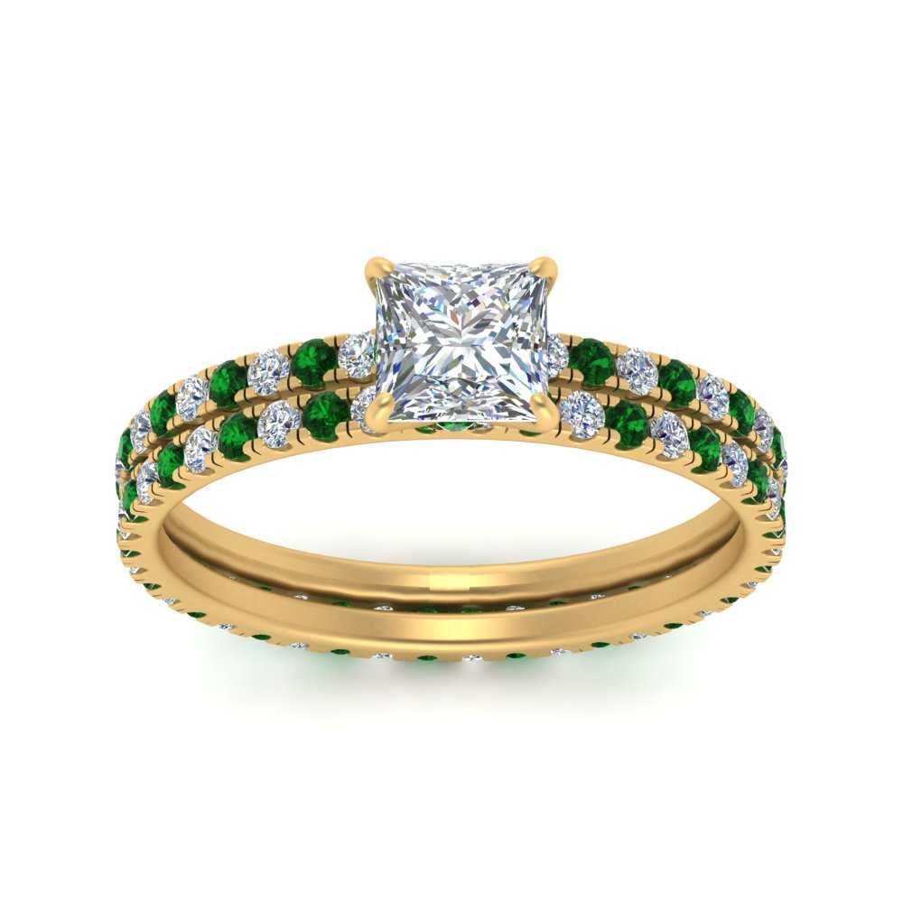 underhalo-eternity-princess-cut-diamond-wedding-band-set-with-emerald-in-FD9168PRGEMGRANGLE3-NL-YG