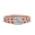 Load image into Gallery viewer, underhalo-eternity-princess-cut-diamond-wedding-band-set-with-orange-sapphire-in-FD9168PRGSAORANGLE3-NL-RG
