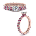 Load image into Gallery viewer, underhalo-eternity-princess-cut-diamond-wedding-band-set-with-pink-sapphire-in-FD9168PRGSADRPIANGLE3-NL-RG
