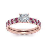 Load image into Gallery viewer, underhalo-eternity-princess-cut-diamond-wedding-band-set-with-pink-sapphire-in-FD9168PRGSADRPIANGLE3-NL-RG