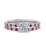 Load image into Gallery viewer, underhalo-eternity-princess-cut-diamond-wedding-band-set-with-pink-sapphire-in-FD9168PRGSADRPIANGLE3-NL-WG

