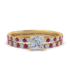 Load image into Gallery viewer, underhalo-eternity-princess-cut-diamond-wedding-band-set-with-pink-sapphire-in-FD9168PRGSADRPIANGLE3-NL-YG